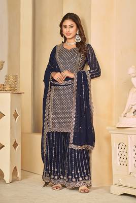 Navy blue embroidered faux georgette salwar suit 3