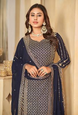 Navy blue embroidered faux georgette salwar suit 4