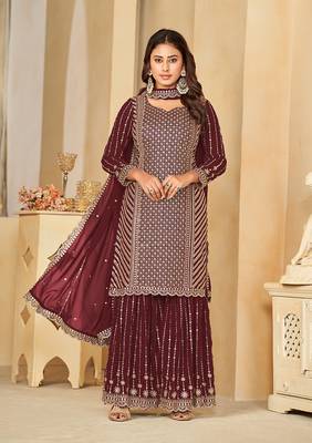 Maroon embroidered faux georgette salwar suit 2