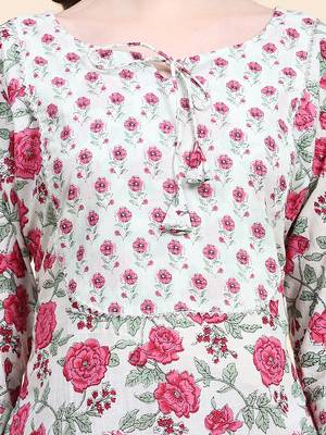 White floral printed cotton straight kurti 5