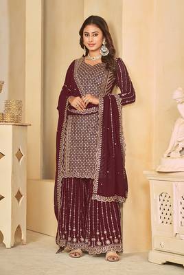 Maroon embroidered faux georgette salwar suit 3