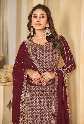 Maroon embroidered faux georgette salwar suit 4