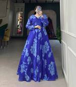 Women's Chiffon With Floral Printed Long Gown