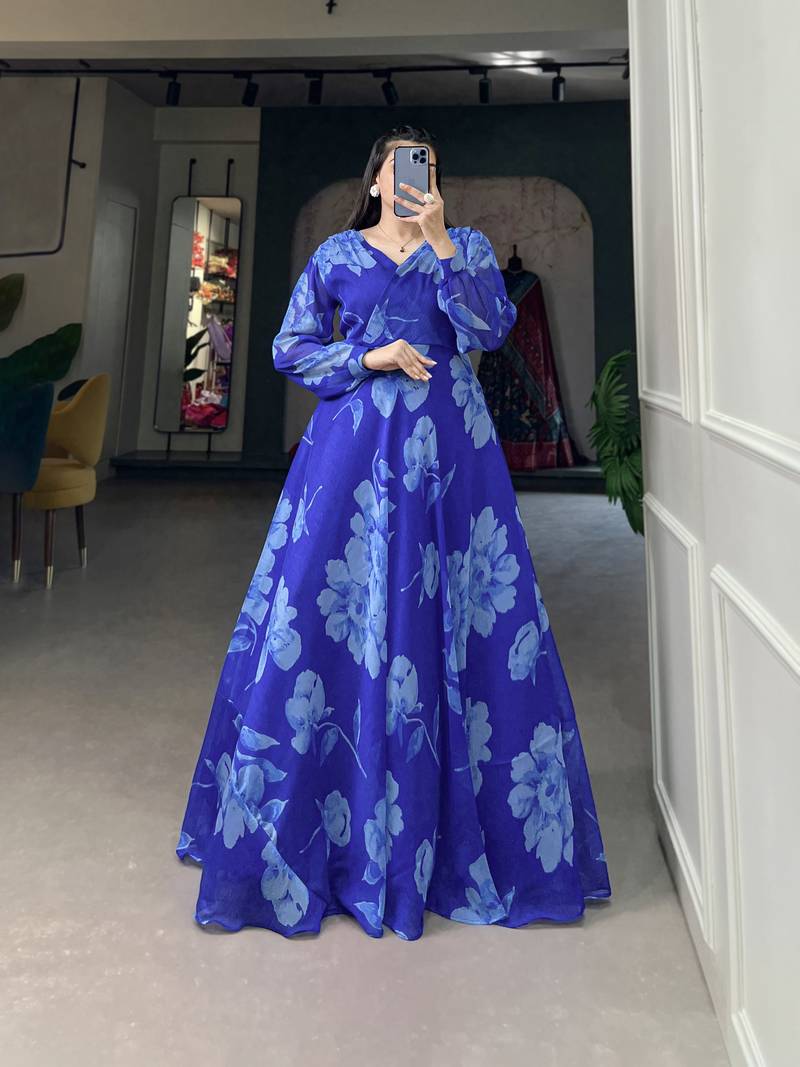Women's Chiffon With Floral Printed Long Gown