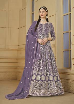 Faux georgette lavender anarkali salwar kameez 1