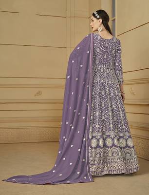 Faux georgette lavender anarkali salwar kameez 2