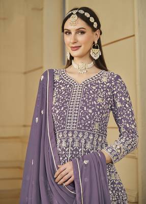 Faux georgette lavender anarkali salwar kameez 3