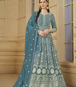 Faux georgette teal anarkali salwar kameez