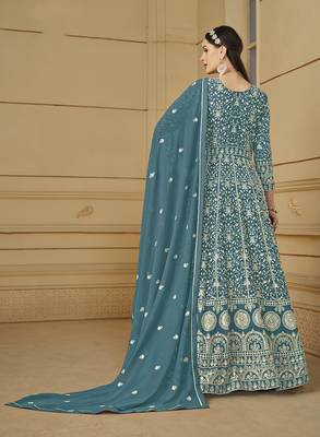 Faux georgette teal anarkali salwar kameez 2