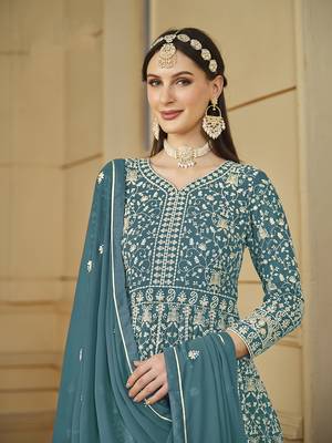 Faux georgette teal anarkali salwar kameez 3