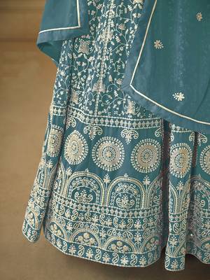 Faux georgette teal anarkali salwar kameez 4