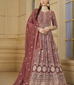 Faux georgette light brown anarkali salwar kameez