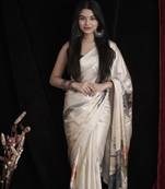 Women'S Beautiful Digital Printed Japan Satin Saree With Unstitched Blouse Piece