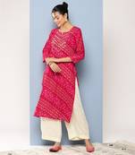 Aarika womens party wear rani colour bandhani print embroidery rayon kurti