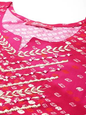 Aarika womens party wear rani colour bandhani print embroidery rayon kurti 2