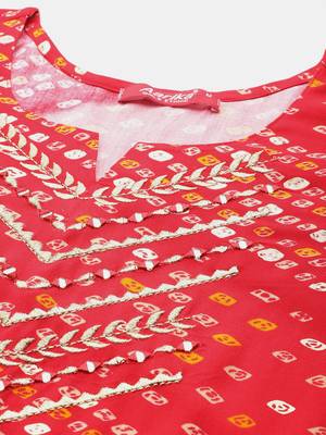 Aarika womens party wear red colour bandhani print embroidery rayon kurti 2