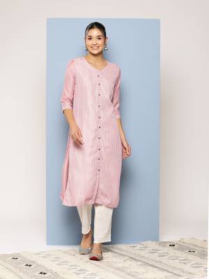 Aarika womens party wear pink colour thread embroidery cotton kurti 1