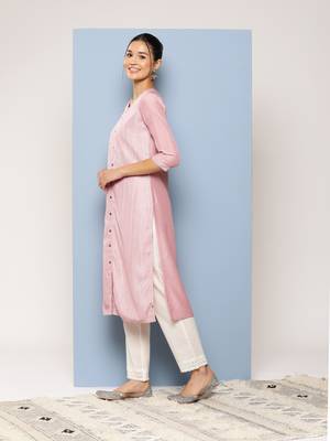 Aarika womens party wear pink colour thread embroidery cotton kurti 3