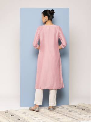 Aarika womens party wear pink colour thread embroidery cotton kurti 4