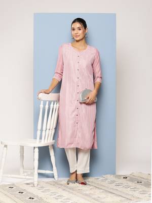 Aarika womens party wear pink colour thread embroidery cotton kurti 5