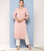 Aarika womens party wear peach colour chikan embroidery cotton kurti