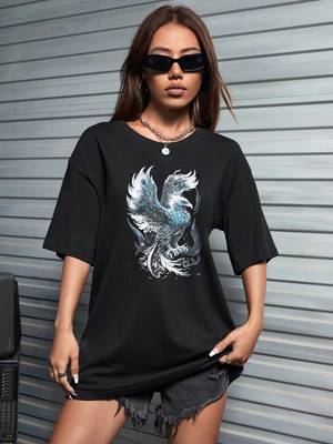 women's cotton blend black half sleeve oversize- loose fit t-shirts 1