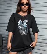 women's cotton blend black half sleeve oversize- loose fit t-shirts