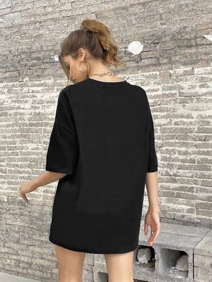 women's cotton blend black half sleeve oversize- loose fit t-shirts 3