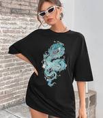 women's cotton blend black half sleeve oversize- loose fit t-shirts