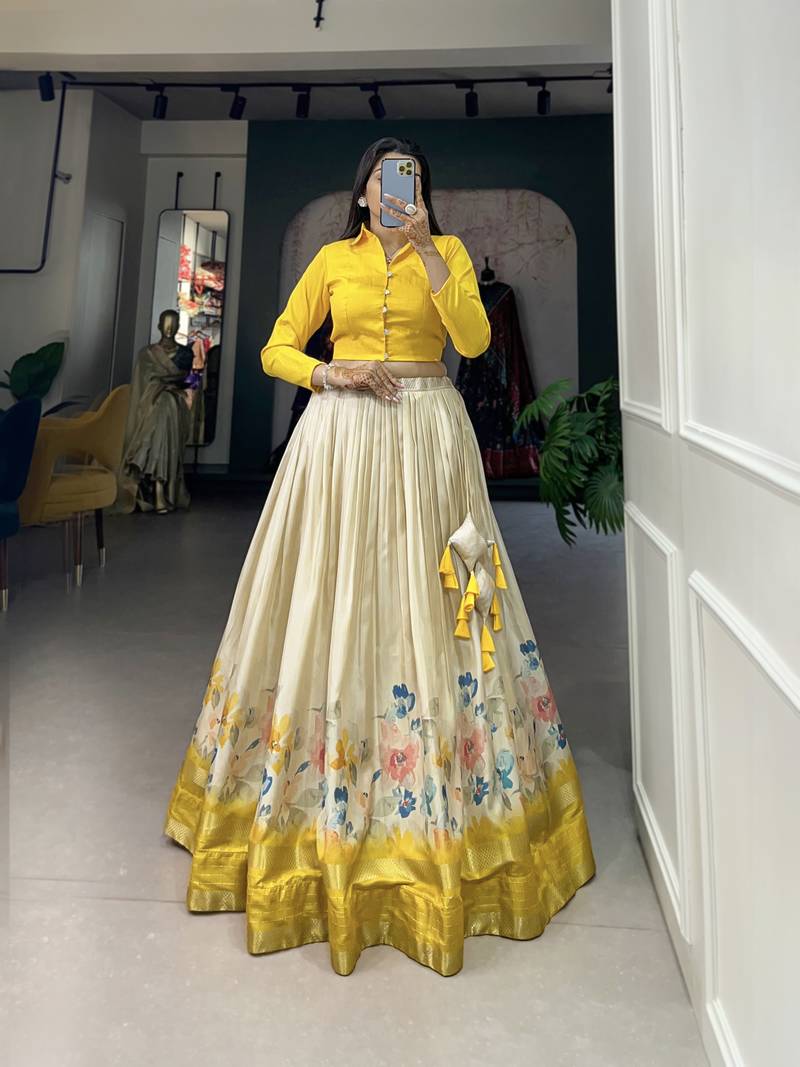 Yellow Colour Wedding Special Crop Top Lehenga