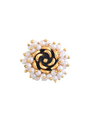 Gold plated pearl studded finger ring 1