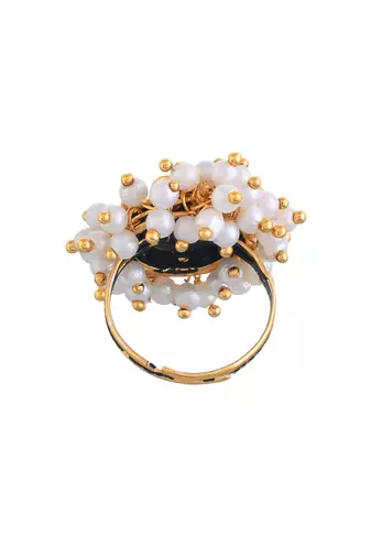 Gold plated pearl studded finger ring