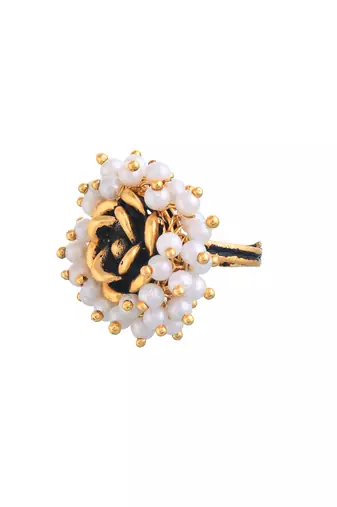 Gold plated pearl studded finger ring