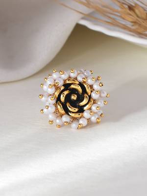 Gold plated pearl studded finger ring 4