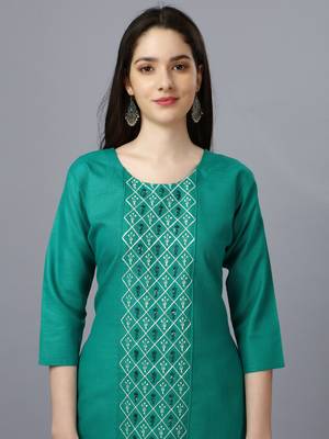 Women light-green embroidered cotton blend sequinned straight kurta 3