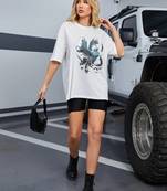 women's cotton blend black half sleeve oversize- loose fit t-shirts