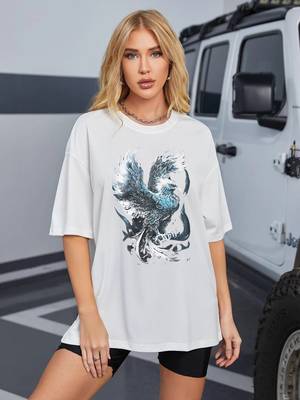 women's cotton blend black half sleeve oversize- loose fit t-shirts 1