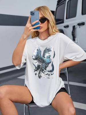 women's cotton blend black half sleeve oversize- loose fit t-shirts 2