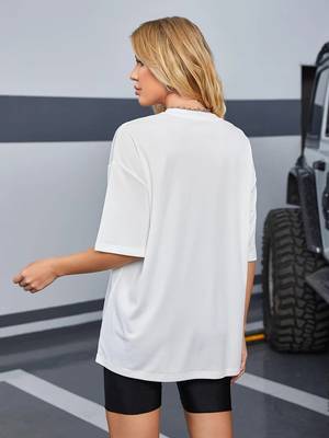 women's cotton blend black half sleeve oversize- loose fit t-shirts 3