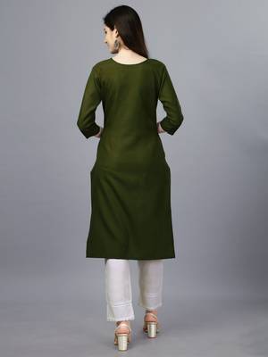 Women mehendi embroidered cotton blend sequinned straight kurta 2