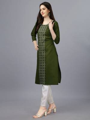 Women mehendi embroidered cotton blend sequinned straight kurta 4
