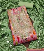 Green Cotton Digital Print Unstitched Dress Material