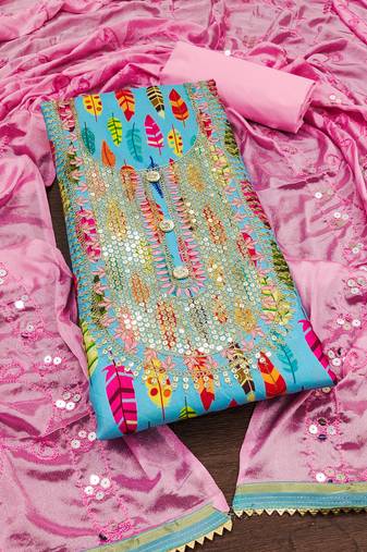 Women'S Pink Cotton Digital Print Unstitched Dress Material