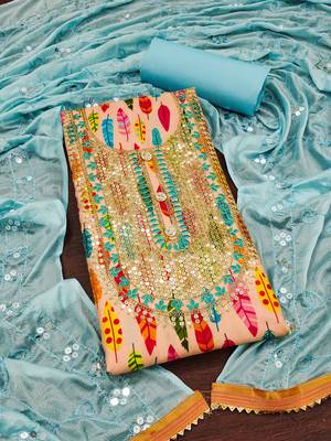 Sky Blue Cotton Digital Print Unstitched Dress Material 1