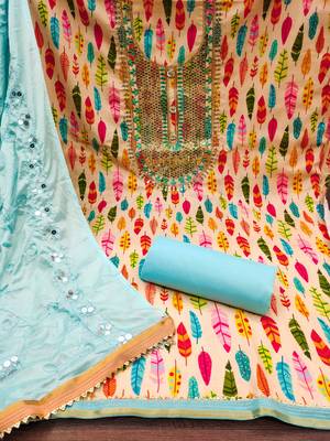 Sky Blue Cotton Digital Print Unstitched Dress Material 2