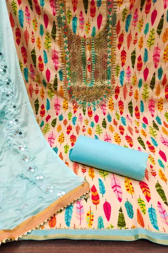 Sky Blue Cotton Digital Print Unstitched Dress Material