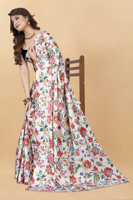 Women'S Beautiful Digital Printed Japan Satin Saree With Unstitched Blouse Piece 4