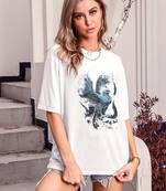 women's cotton blend black half sleeve oversize- loose fit t-shirts