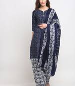 Blue Cotton Geometric Printed Salwar Suit for Women