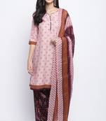 dusty pink cotton blend printed ready to wear salwar suit